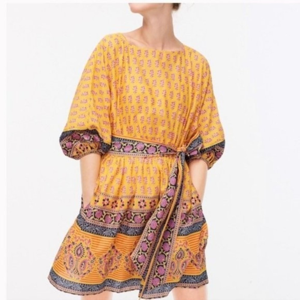 J.Crew Organic Cotton Boho Floral Dress – Rich Saffron, Large Petite, NWT